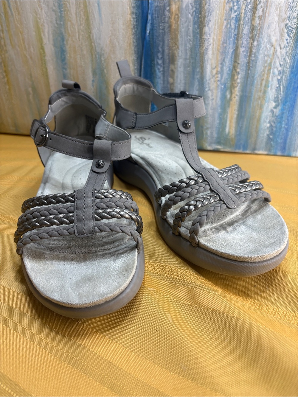 JBU Gray Braided T-Strap Sandals